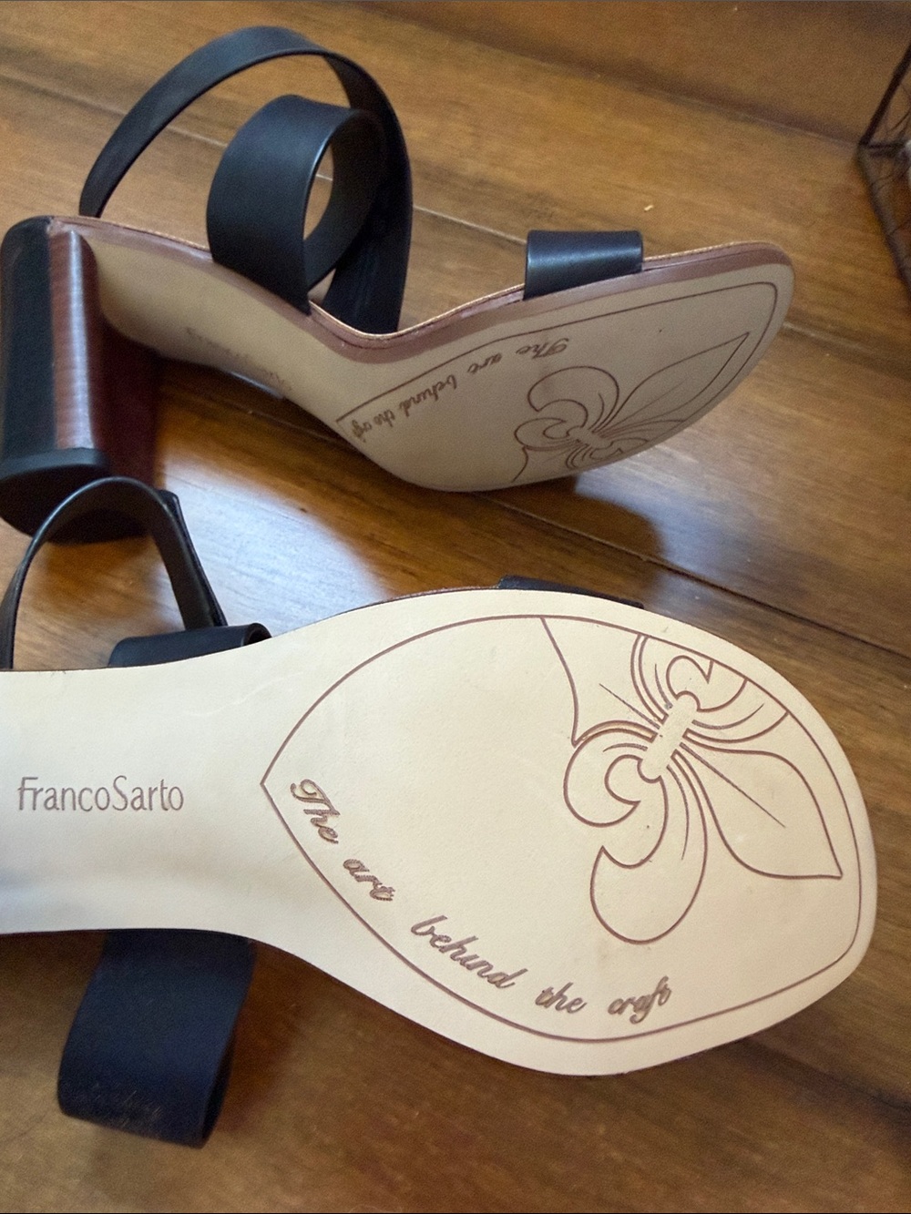 Franco Sarto Black Leather Strappy Block Heel Sandals - Picture 5 of 5